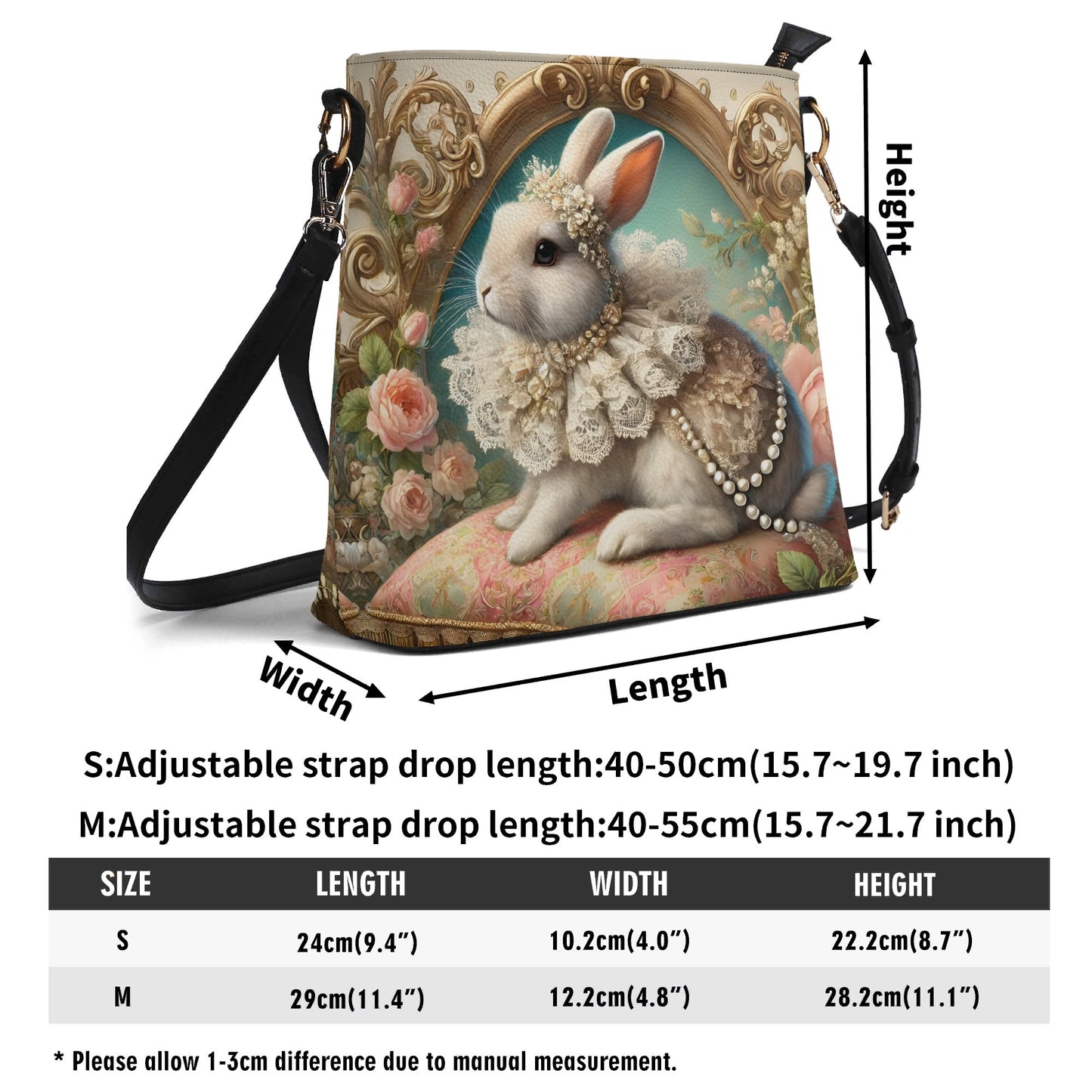 Rabbit Bunny Victorian Womens PU Bucket Bag Shoulder Bag