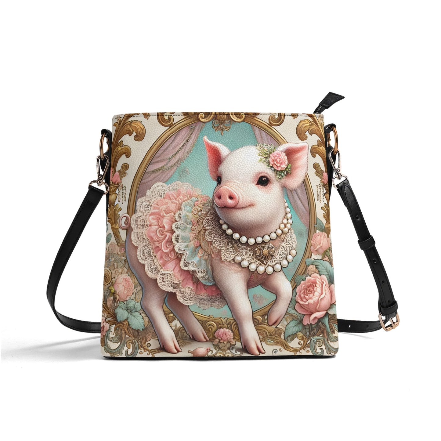 Pig Victorian Womens PU Bucket Bag Shoulder Bag