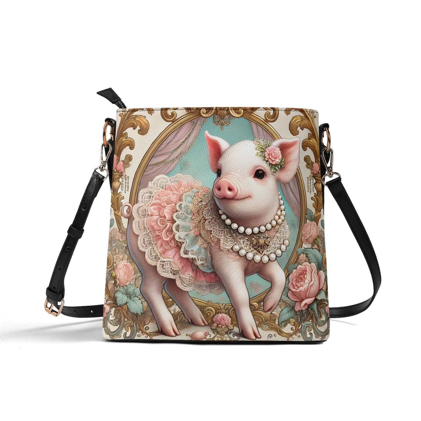 Pig Victorian Womens PU Bucket Bag Shoulder Bag