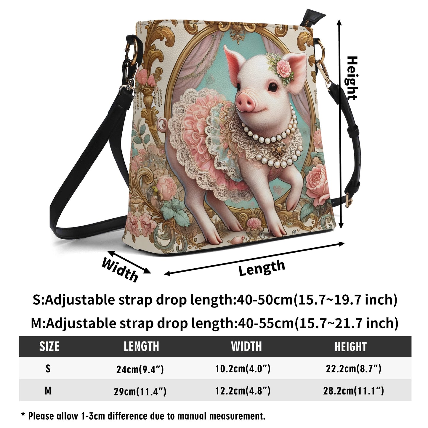 Pig Victorian Womens PU Bucket Bag Shoulder Bag