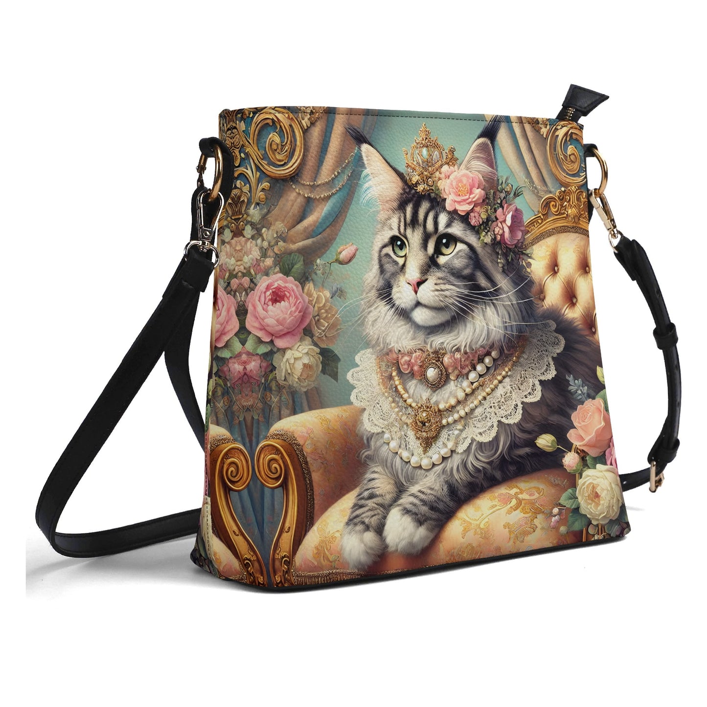 Mane Coon Victorian Womens PU Bucket Bag Shoulder Bag