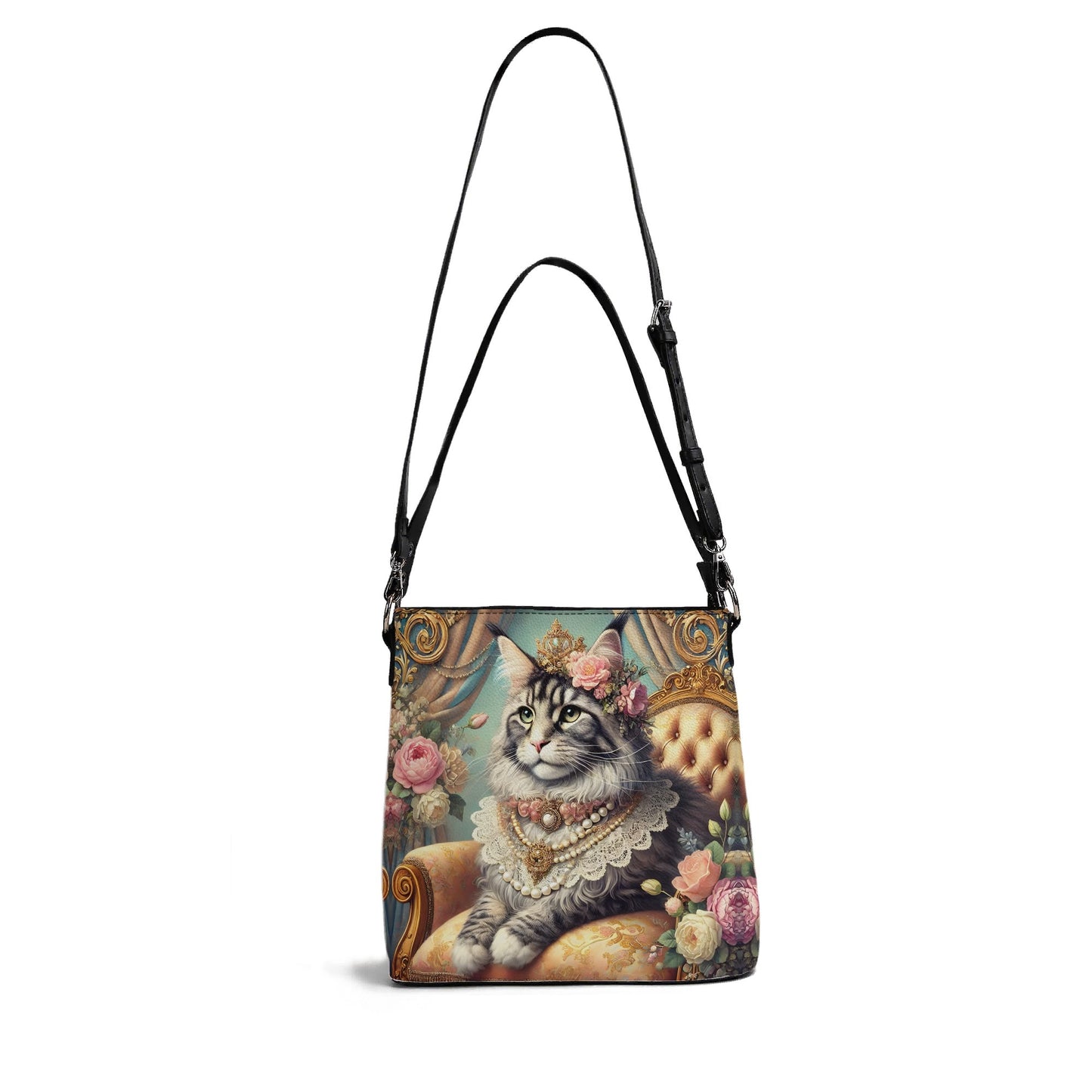 Mane Coon Victorian Womens PU Bucket Bag Shoulder Bag