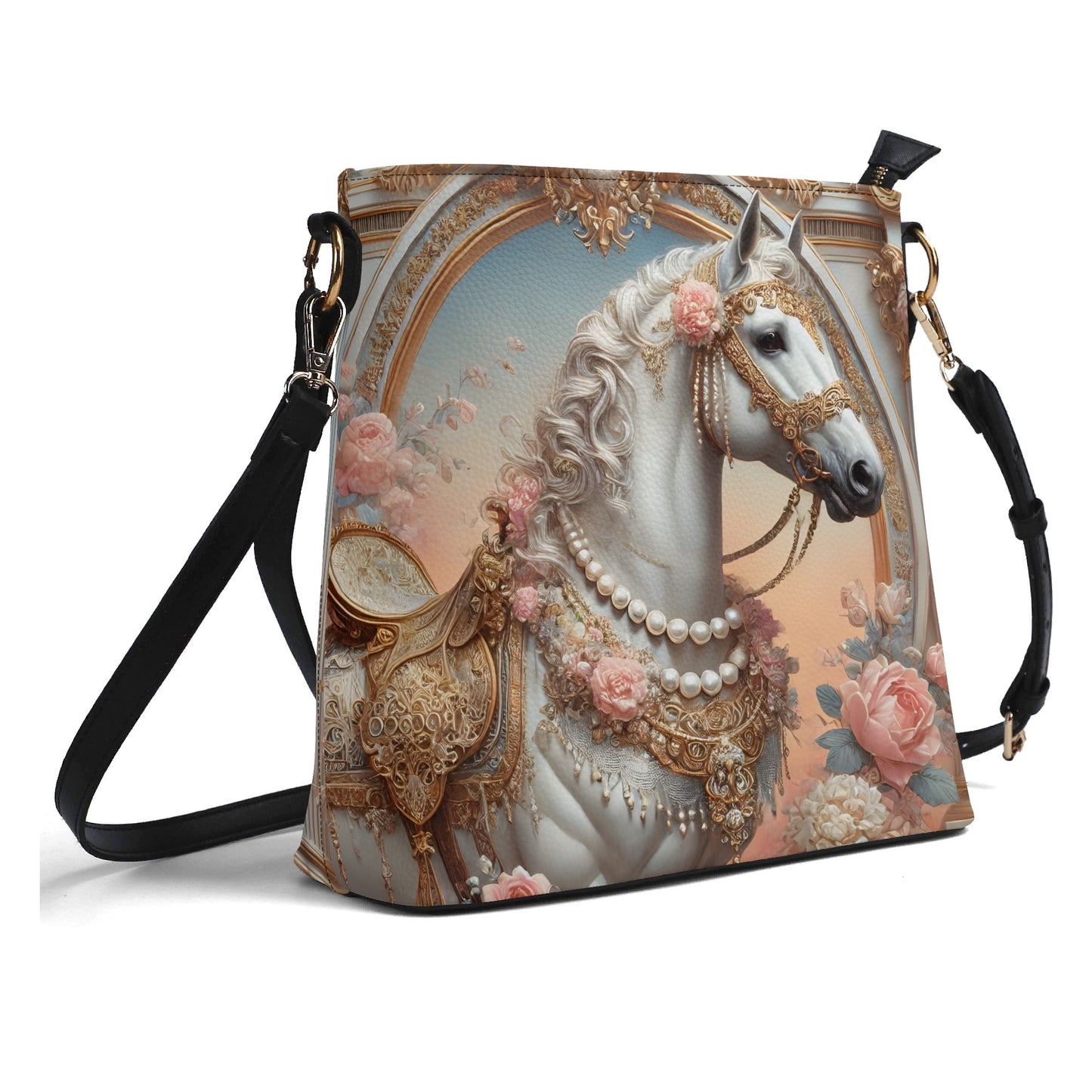 Horse Victorian Womens PU Bucket Bag Shoulder Bag