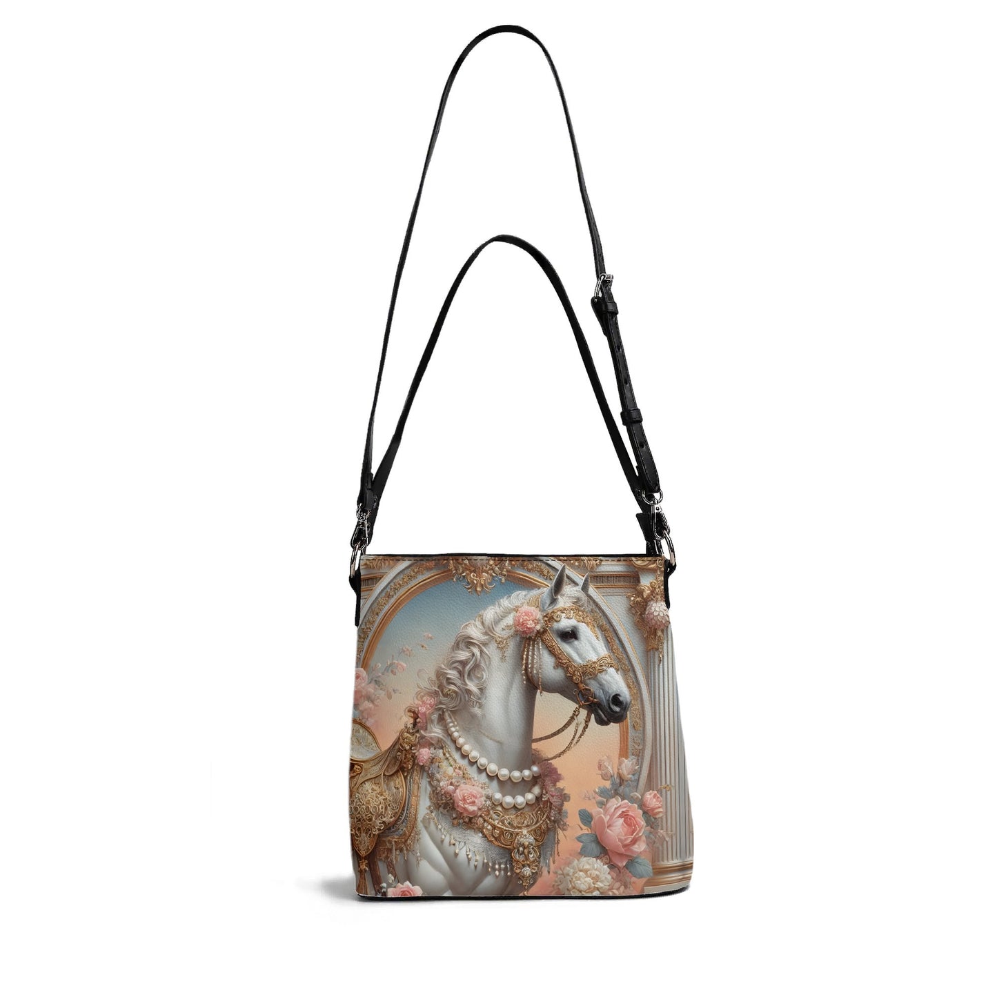 Horse Victorian Womens PU Bucket Bag Shoulder Bag