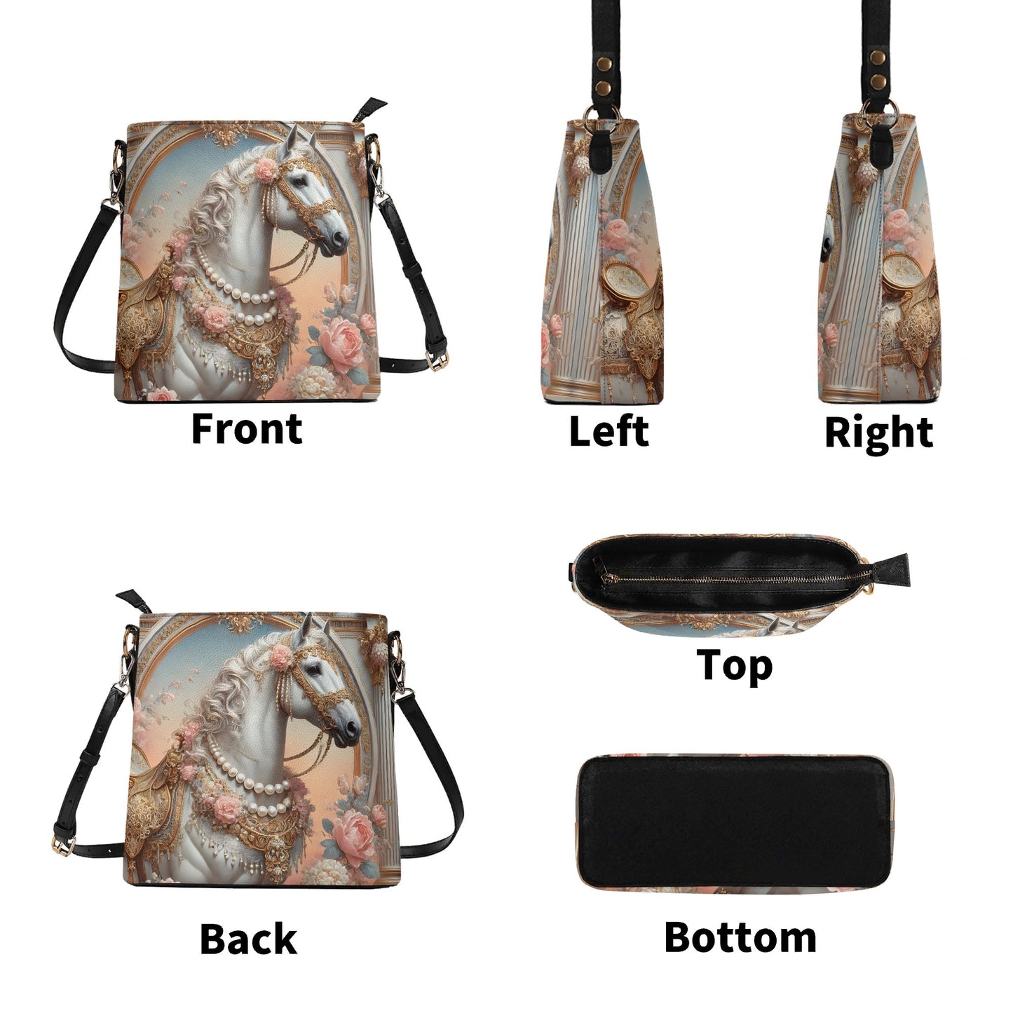 Horse Victorian Womens PU Bucket Bag Shoulder Bag