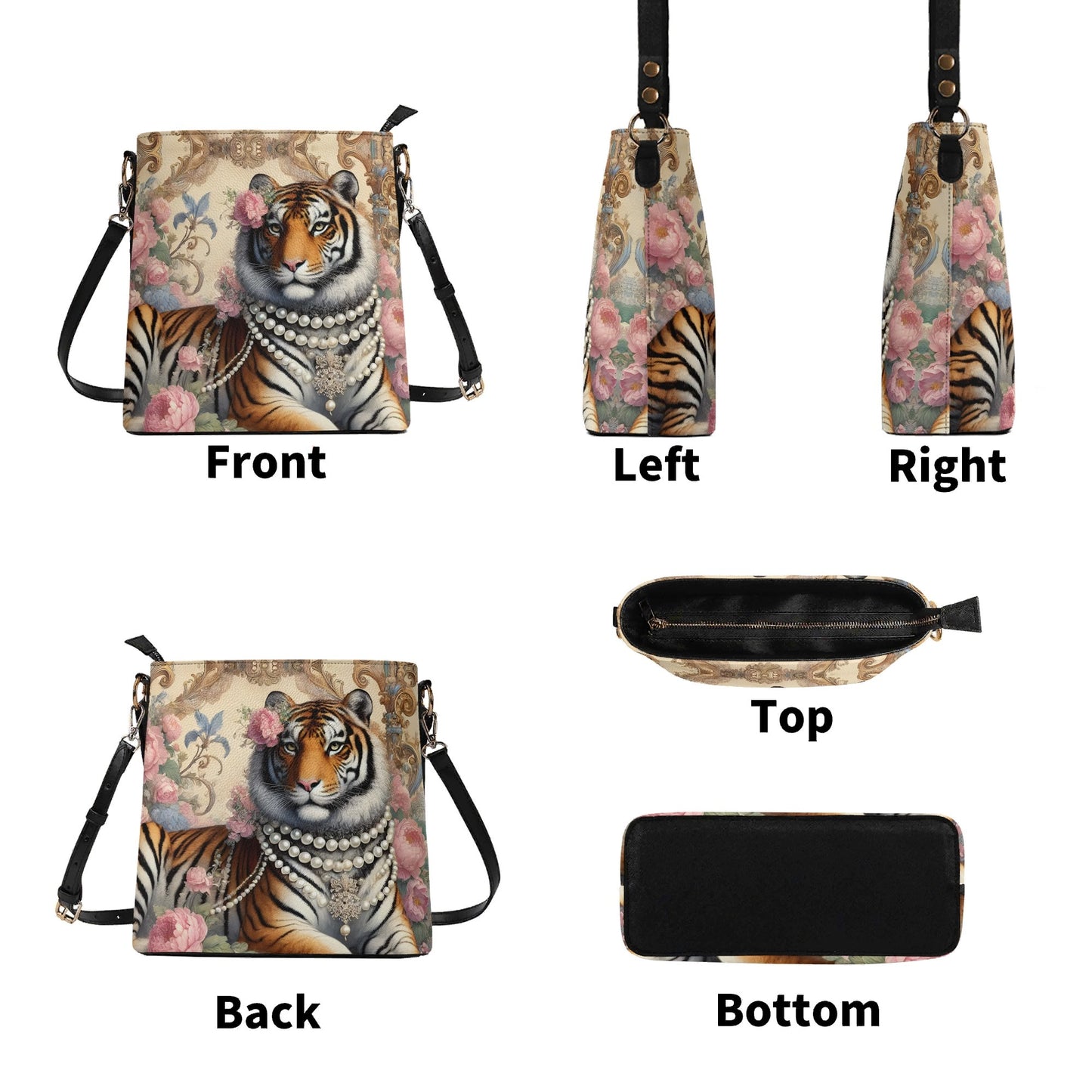 Tiger Victorian Womens PU Bucket Bag Shoulder Bag