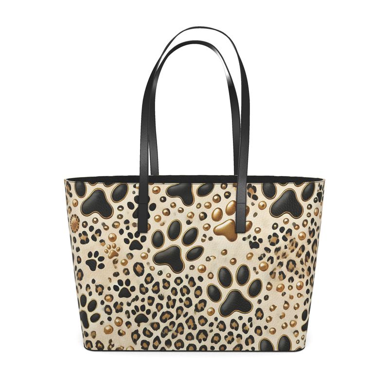 Paw Print and Cheetah Print Full Grain Nappa Leather Tote Contrado