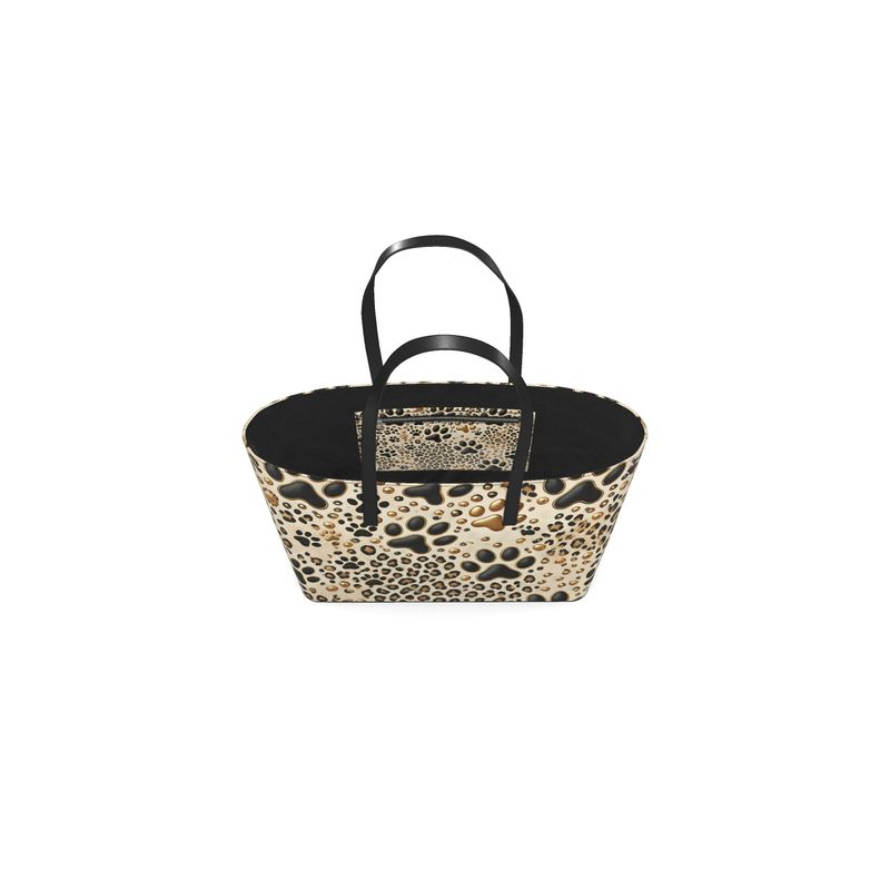 Paw Print and Cheetah Print Full Grain Nappa Leather Tote Contrado