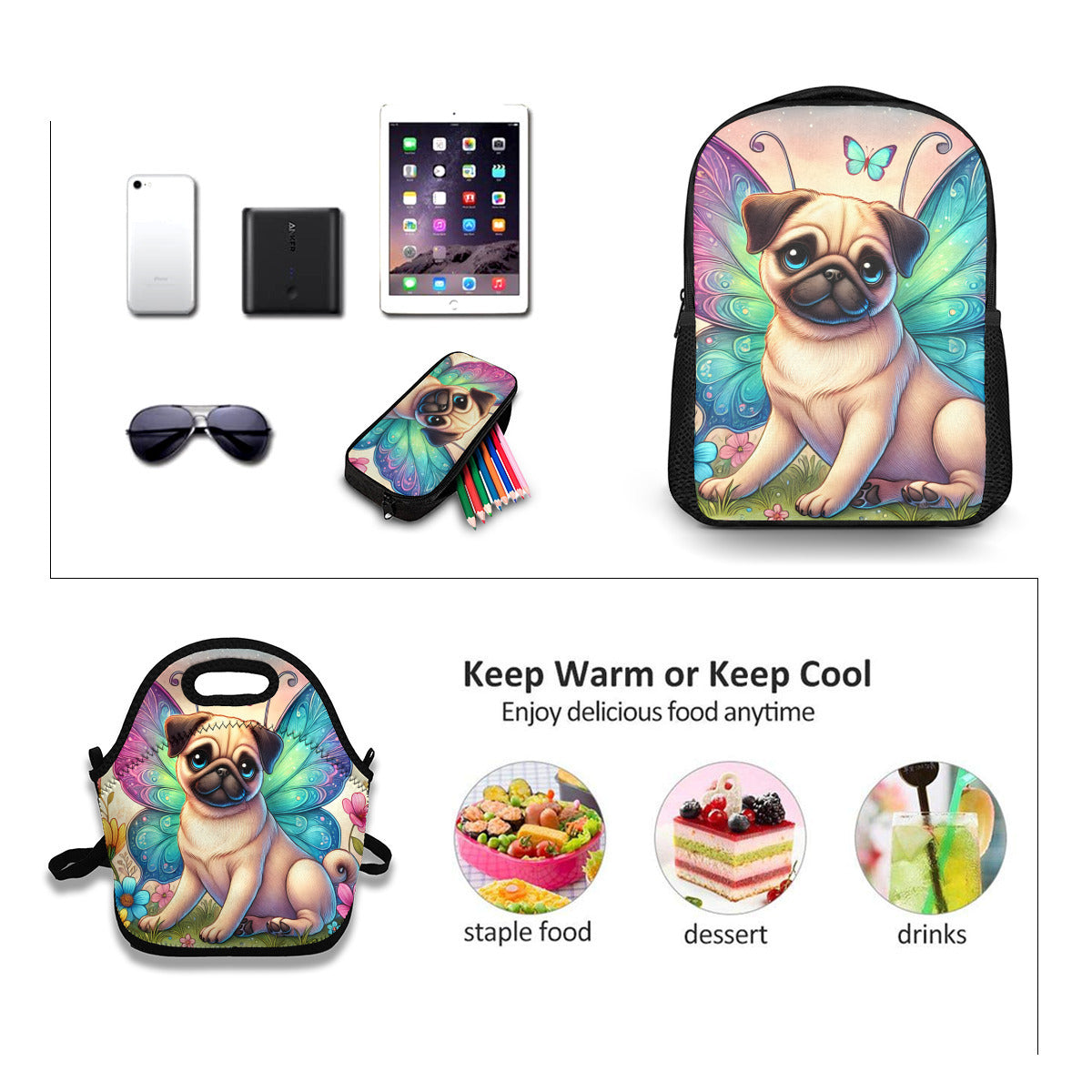 Butterfly Pug School Supply Bundle