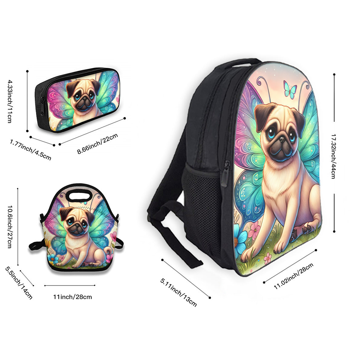 Butterfly Pug School Supply Bundle