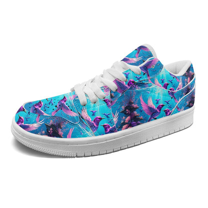 Purple and Blue Birds Fashion Low Top Leather Sneakers BriBeesCreations