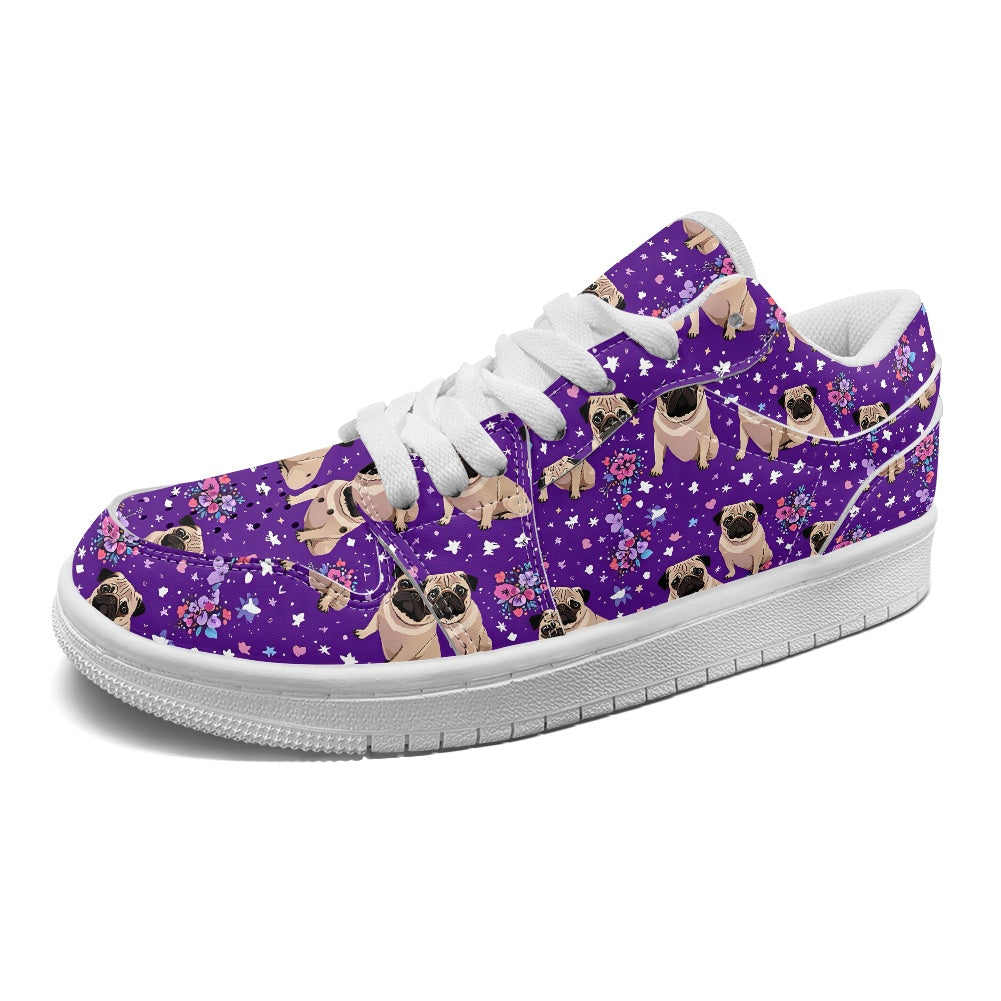 Pug Purple Fashion Low Top Leather Sneakers BriBeesCreations