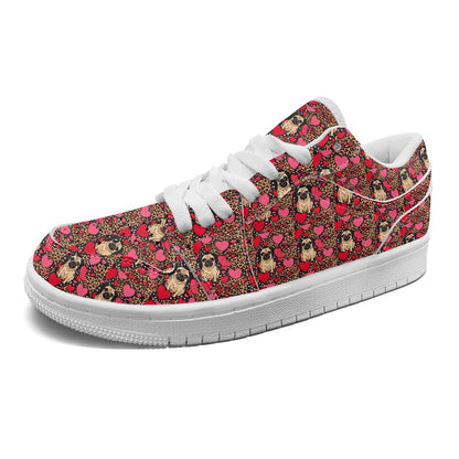 Pug Hearts Leopard Print Fashion Low Top Leather Sneakers BriBeesCreations