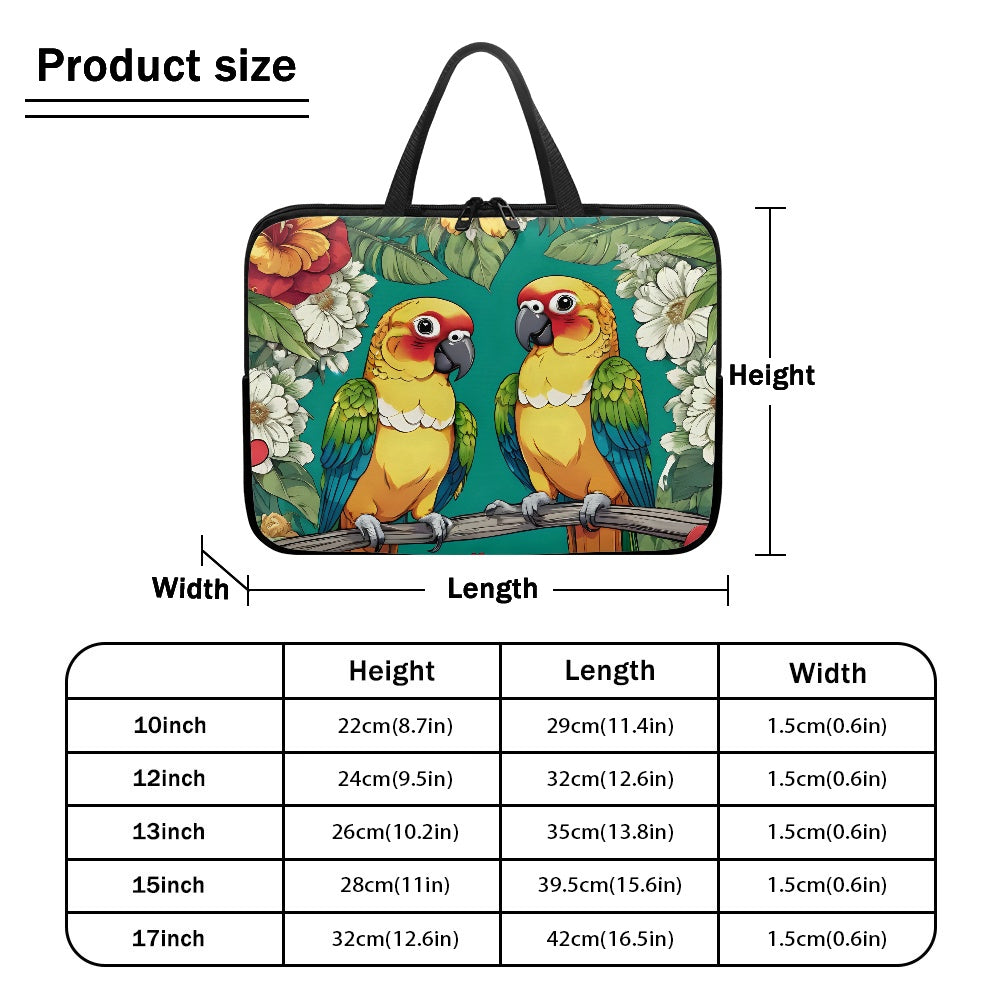 Sun Conure Parrots Laptop Sleeve Bag - Vibrant and Protective BriBeesCreations