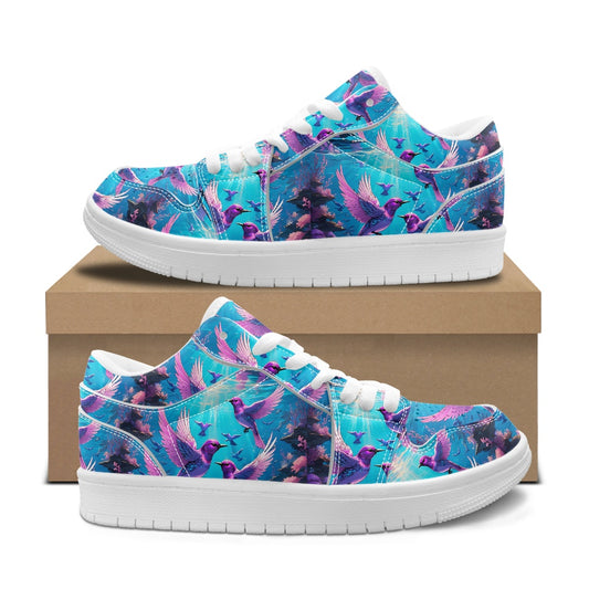 Purple and Blue Birds Fashion Low Top Leather Sneakers BriBeesCreations