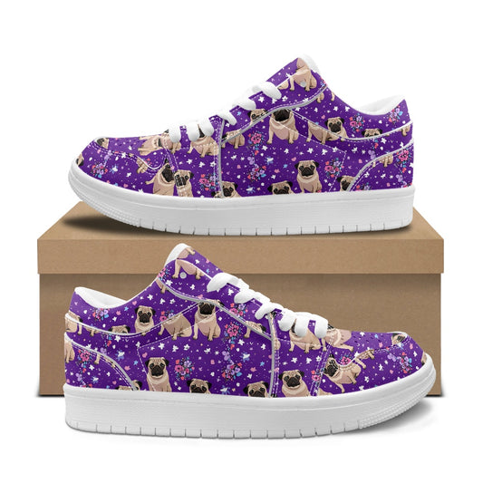 Pug Purple Fashion Low Top Leather Sneakers BriBeesCreations