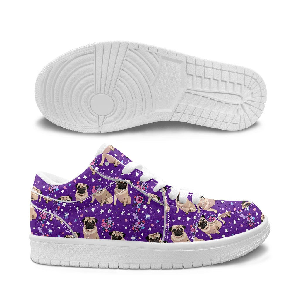 Pug Purple Fashion Low Top Leather Sneakers BriBeesCreations