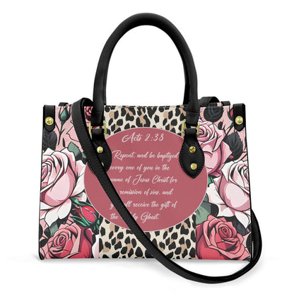 Acts 2 38 christian roses and leopard print purse