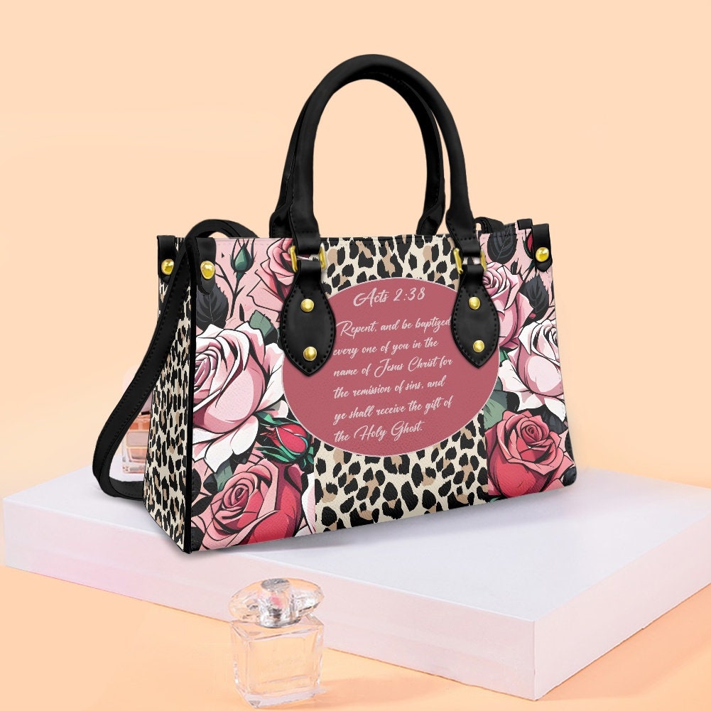 Acts 2 38 christian roses and leopard print purse