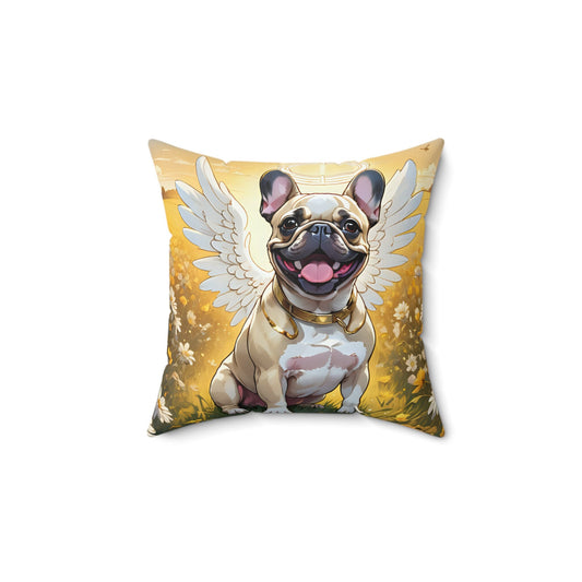 Frenchie Angel Memorial Faux Suede Square Pillow