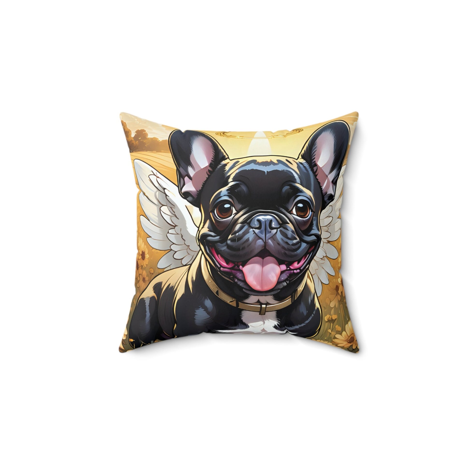 Frenchie Angel Memorial Faux Suede Square Pillow