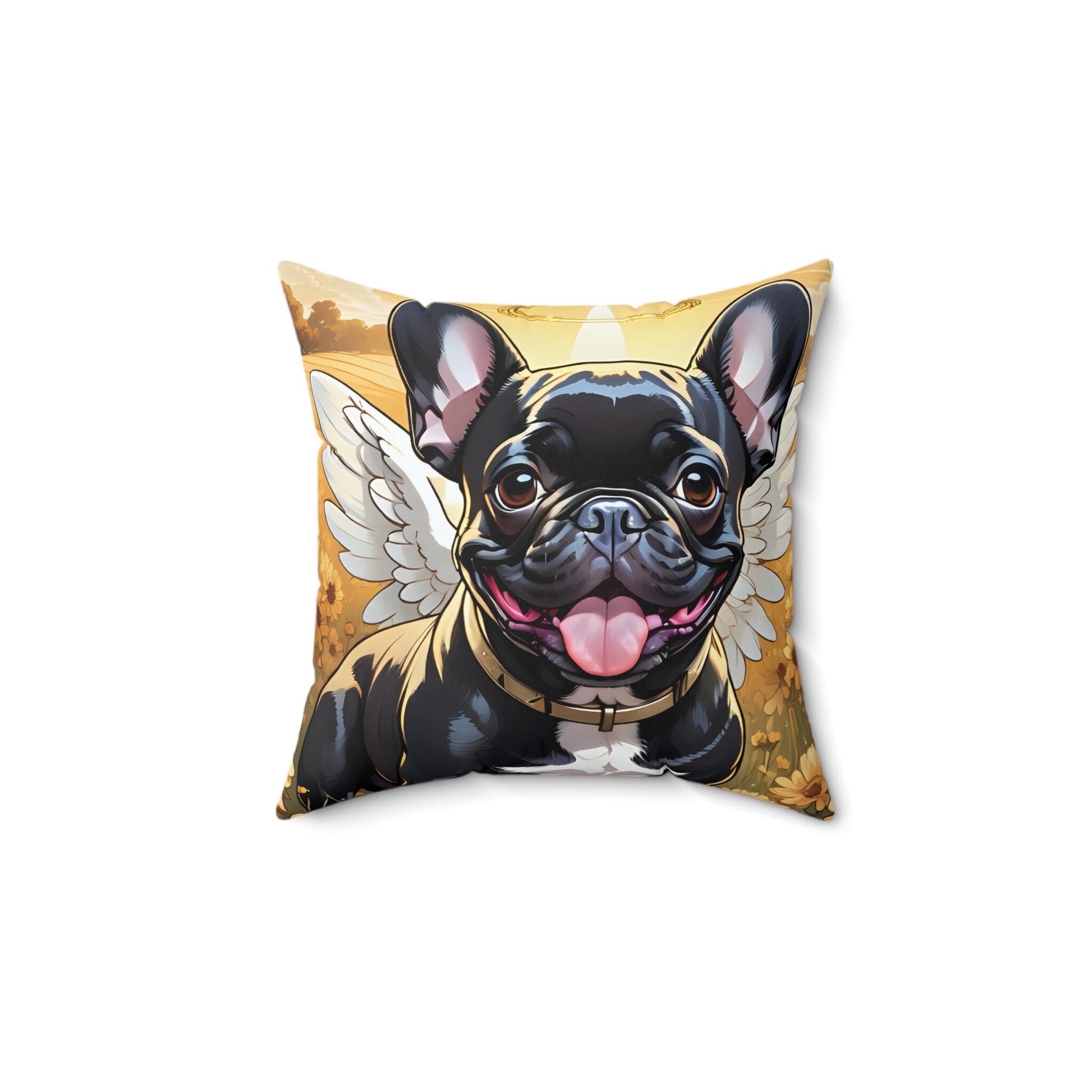Frenchie Angel Memorial Faux Suede Square Pillow