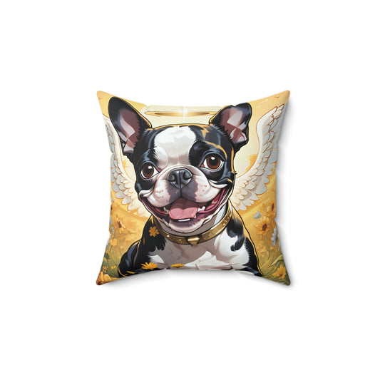 Boston Terrier Angel Memorial Faux Suede Square Pillow