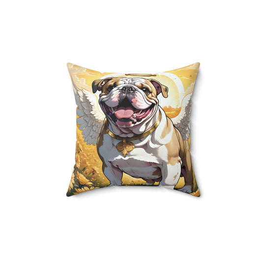 Bulldog Angel Memorial Faux Suede Square Pillow