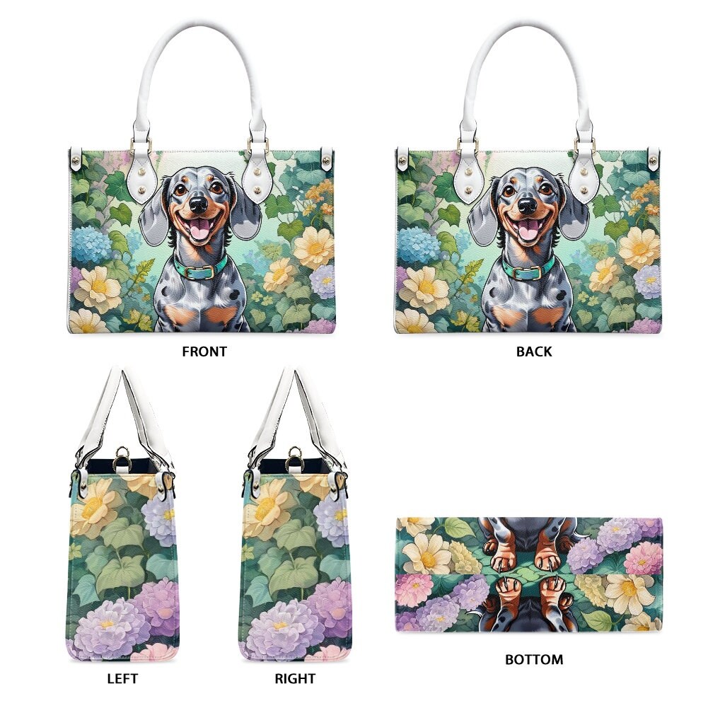 Smiling Floral Dachshund Bag Purse