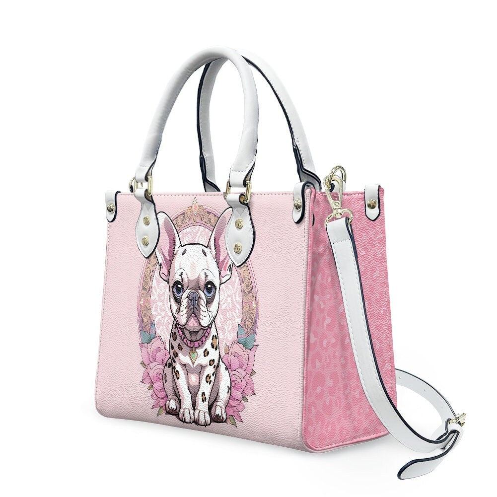 leopard print pink french bulldog frenchie purse bag