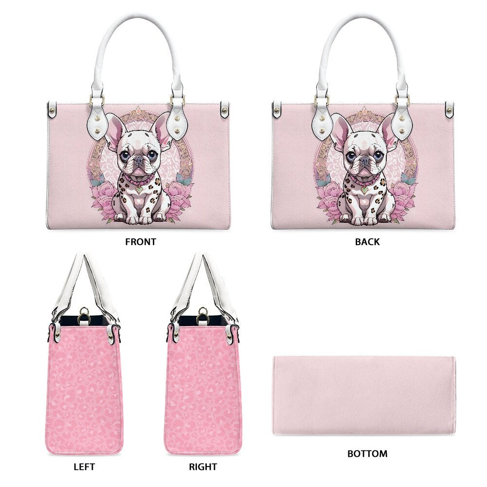leopard print pink french bulldog frenchie purse bag