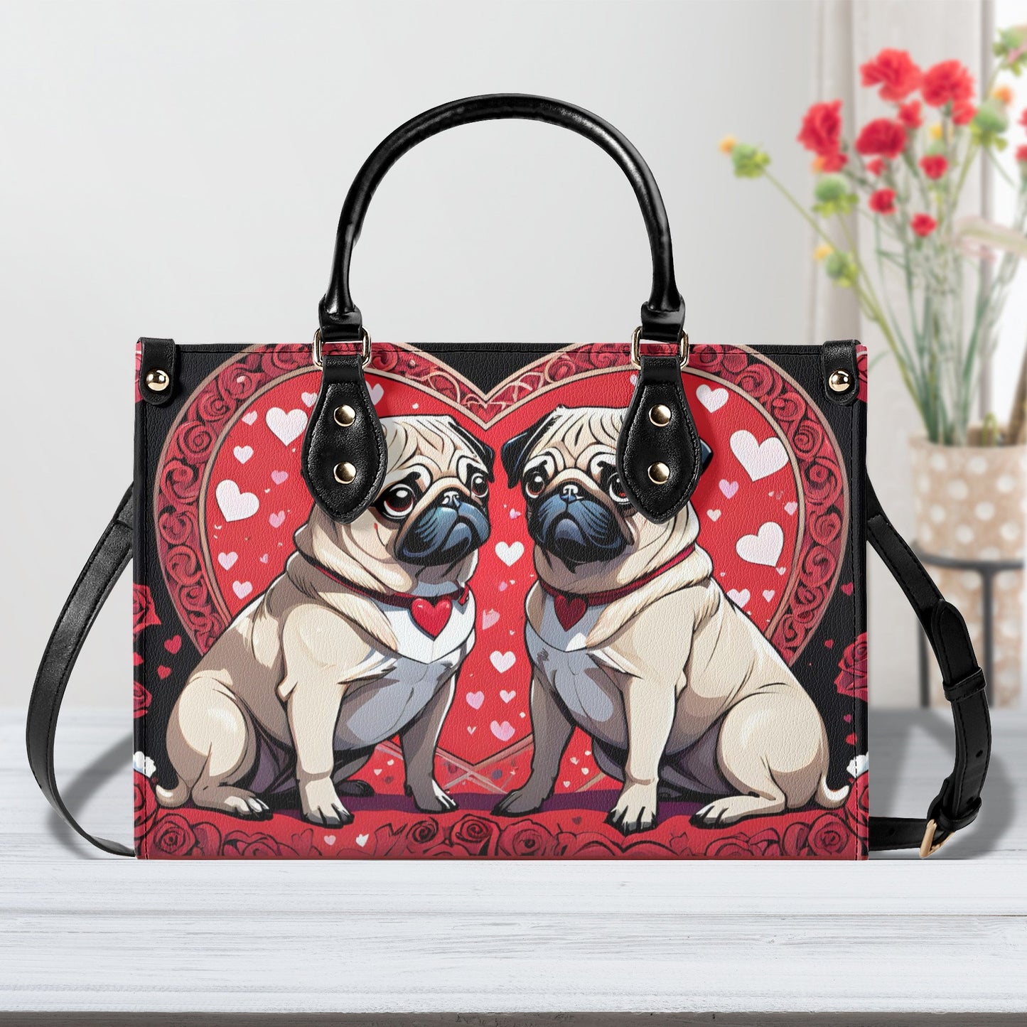 Pug Hearts New Version-Luxury Women PU Leather Handbag