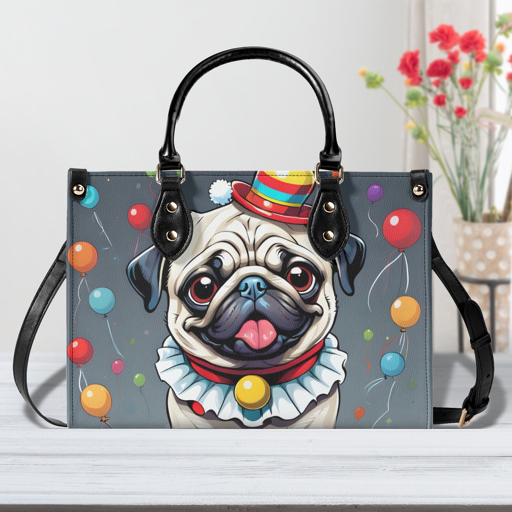 Clown Pug Luxury Women PU Leather Handbag