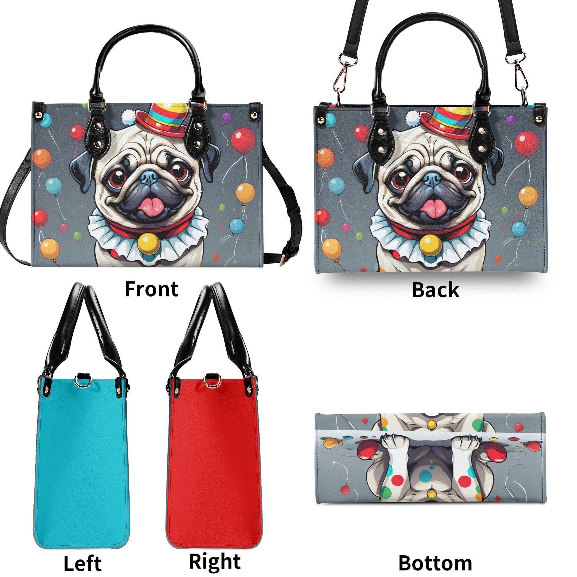 Clown Pug Luxury Women PU Leather Handbag