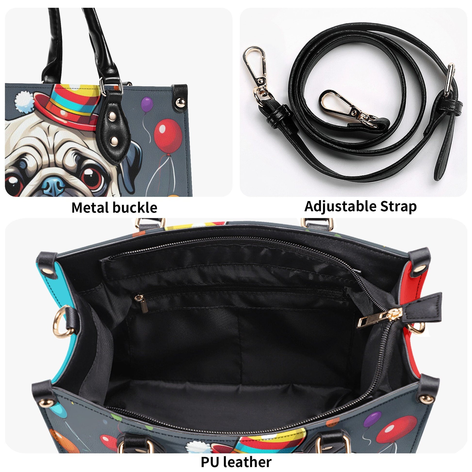 Clown Pug Luxury Women PU Leather Handbag