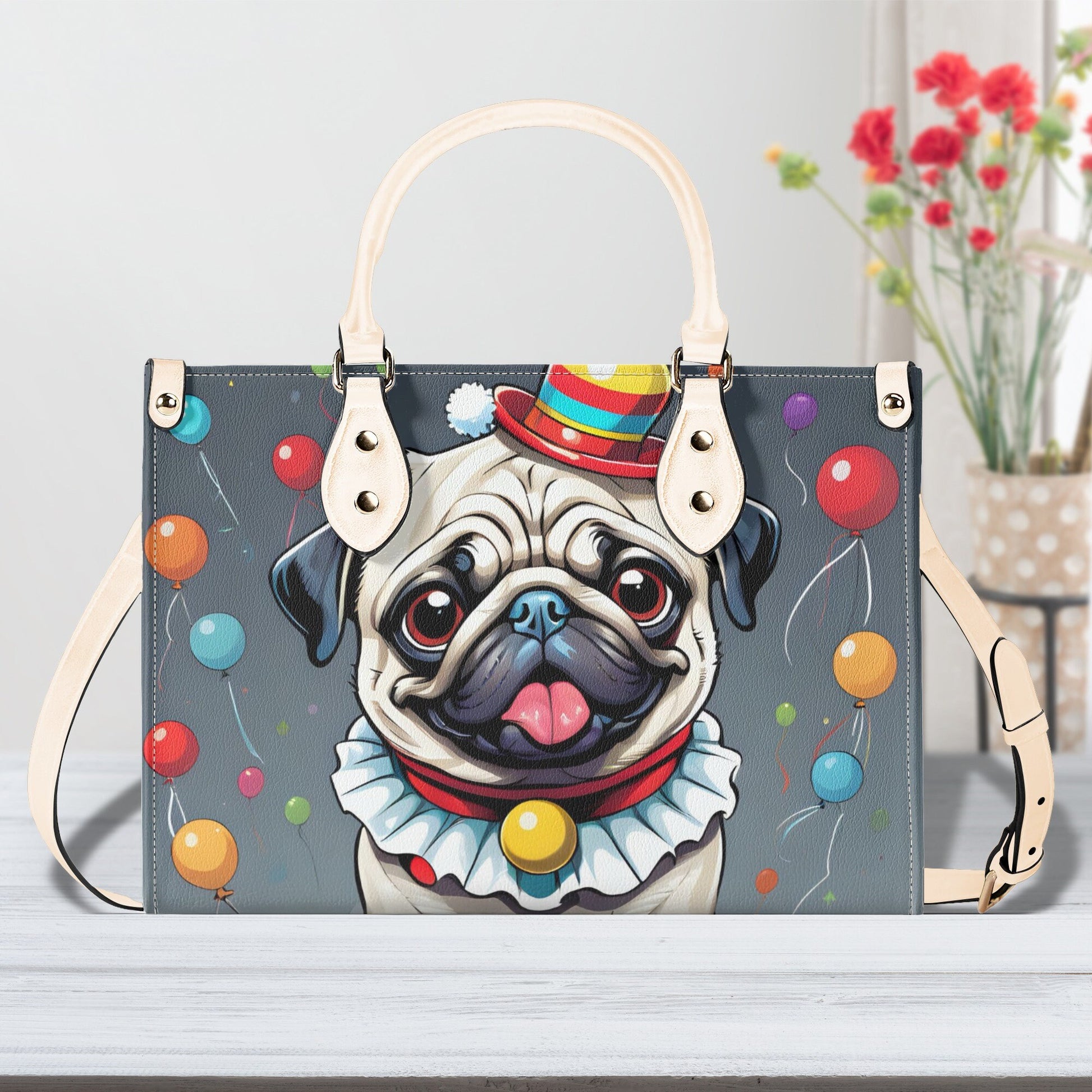 Clown Pug Luxury Women PU Leather Handbag