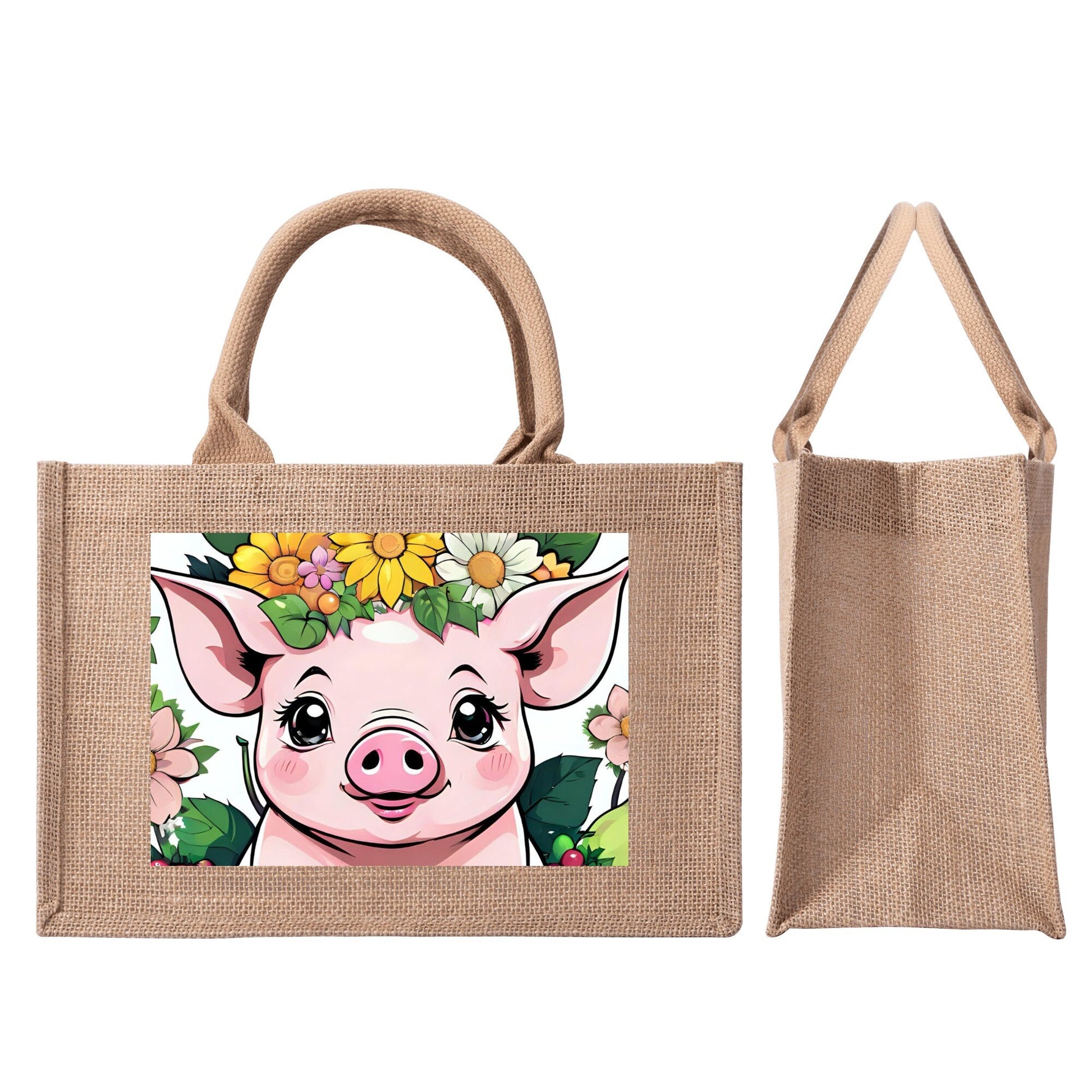 Pig Reusable Jute Burlap Tote Bags