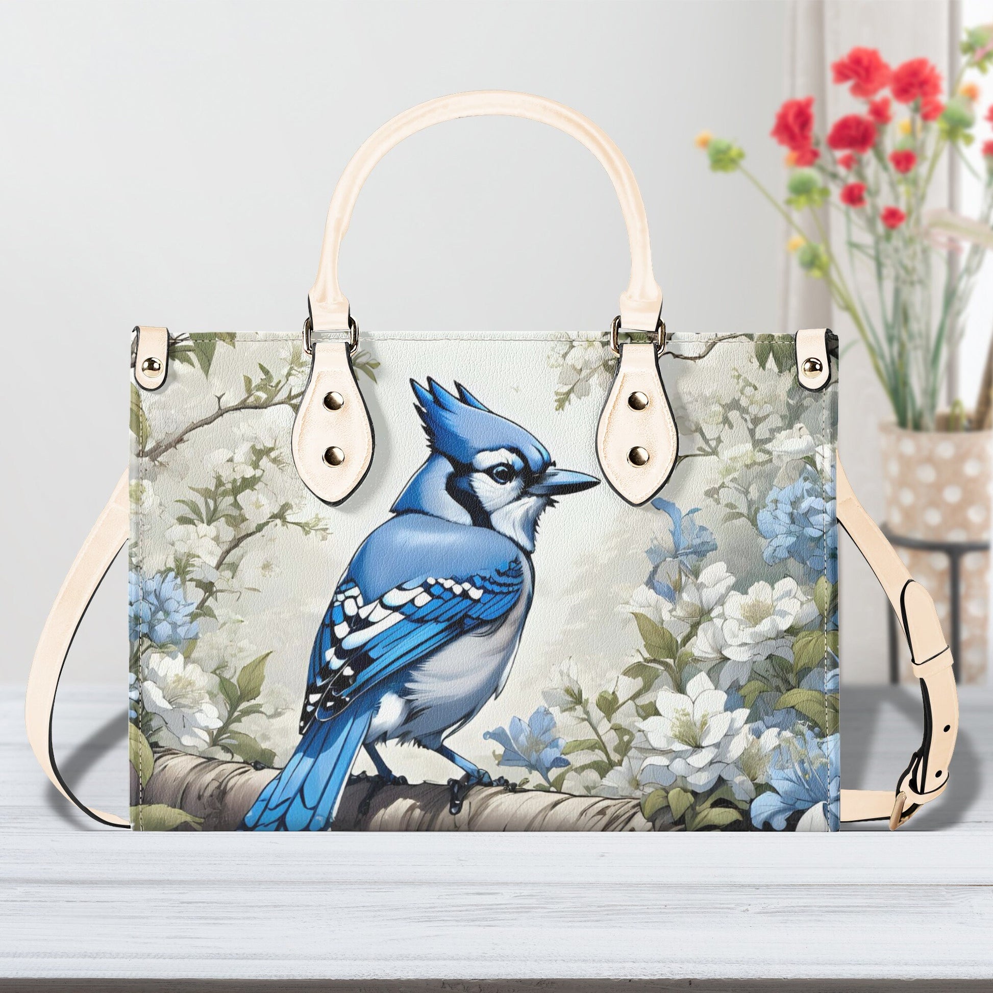 Blue Jay Bird Luxury Women PU Leather Handbag