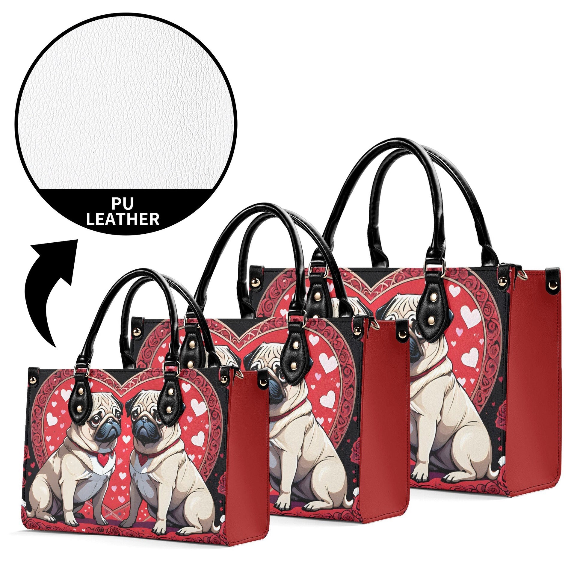 Pug Hearts New Version-Luxury Women PU Leather Handbag