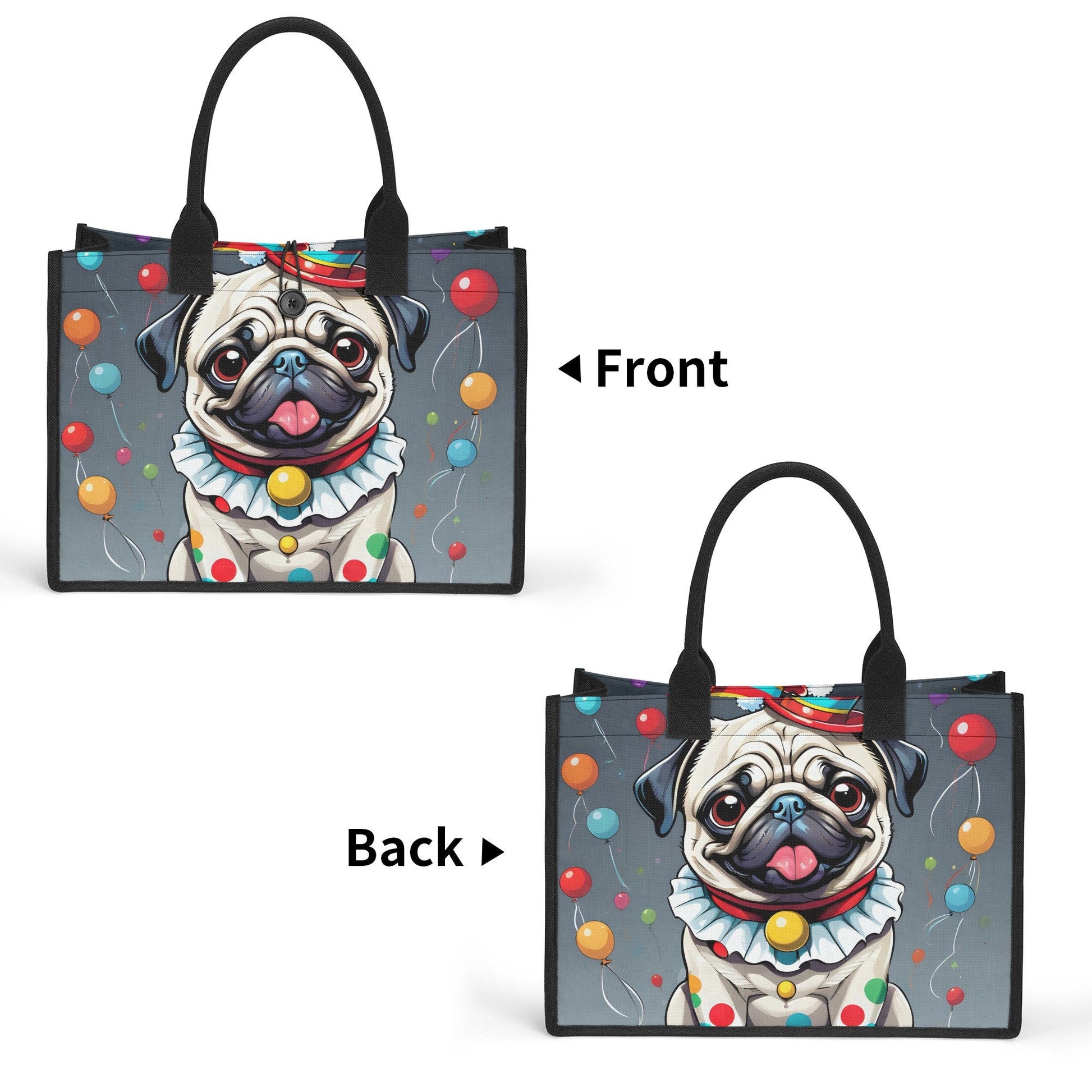 Pug Clown Premium All-Over Print Cavans Tote Bag（3 layers）