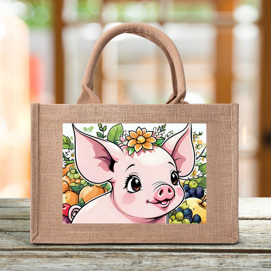 Pig Custom Reusable Jute Burlap Tote Bags
