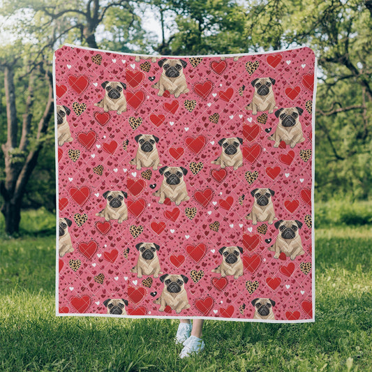 Pug hearts  Print Quilt Bedding - Pink Pug Quilt