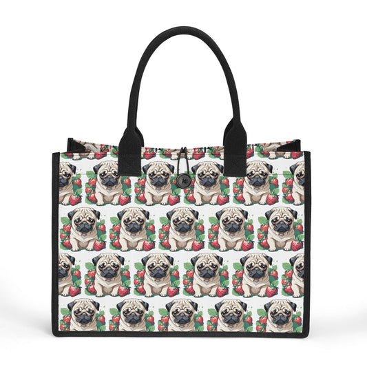 Pug Strawberries Premium All-Over Print Cavans Tote Bag（3 layers）