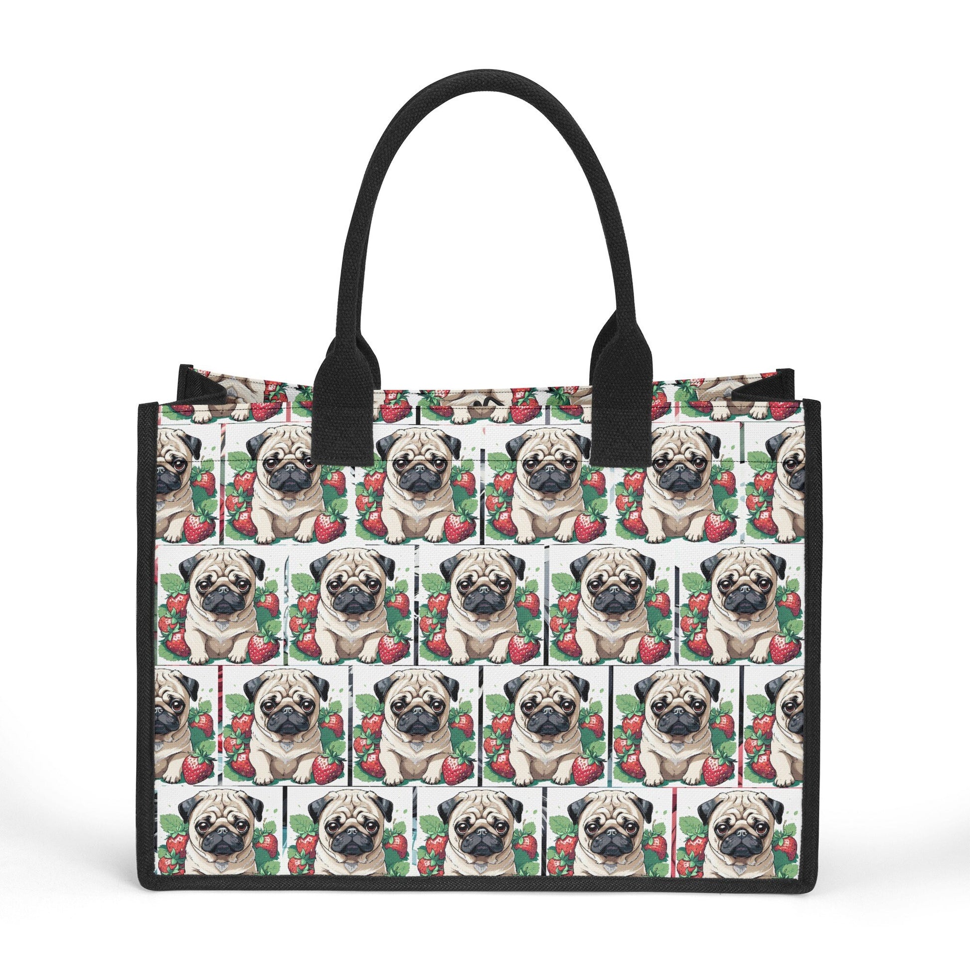 Pug Strawberries Premium All-Over Print Cavans Tote Bag（3 layers）
