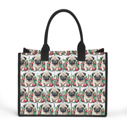 Pug Strawberries Premium All-Over Print Cavans Tote Bag（3 layers）