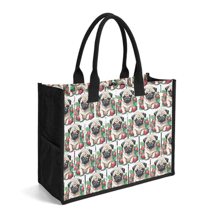 Pug Strawberries Premium All-Over Print Cavans Tote Bag（3 layers）