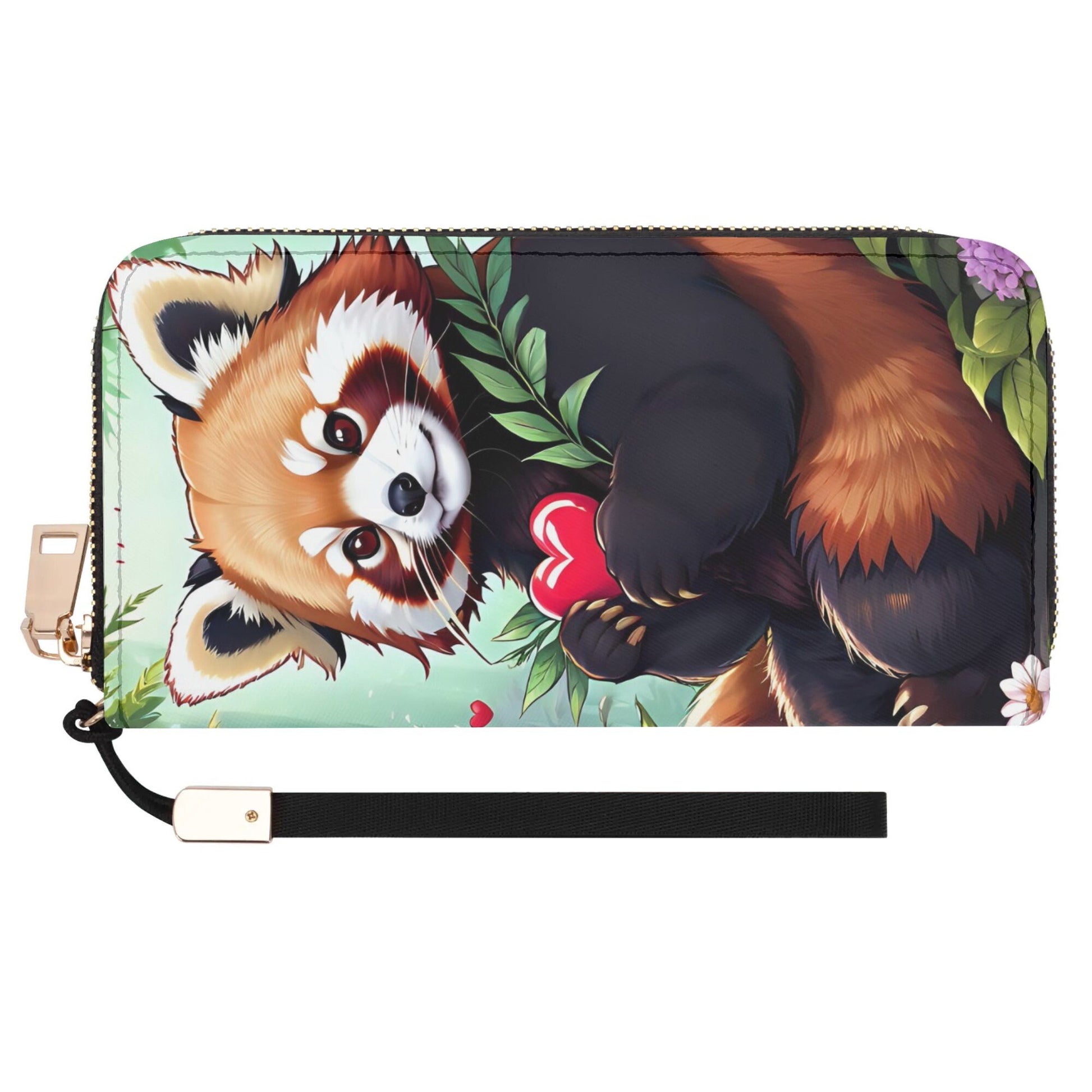 Red Panda Pu Leather Zipper Wristlet Wallet