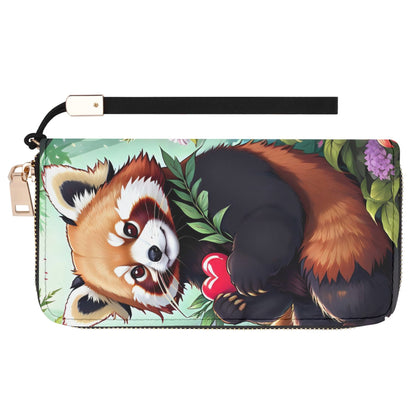 Red Panda Pu Leather Zipper Wristlet Wallet