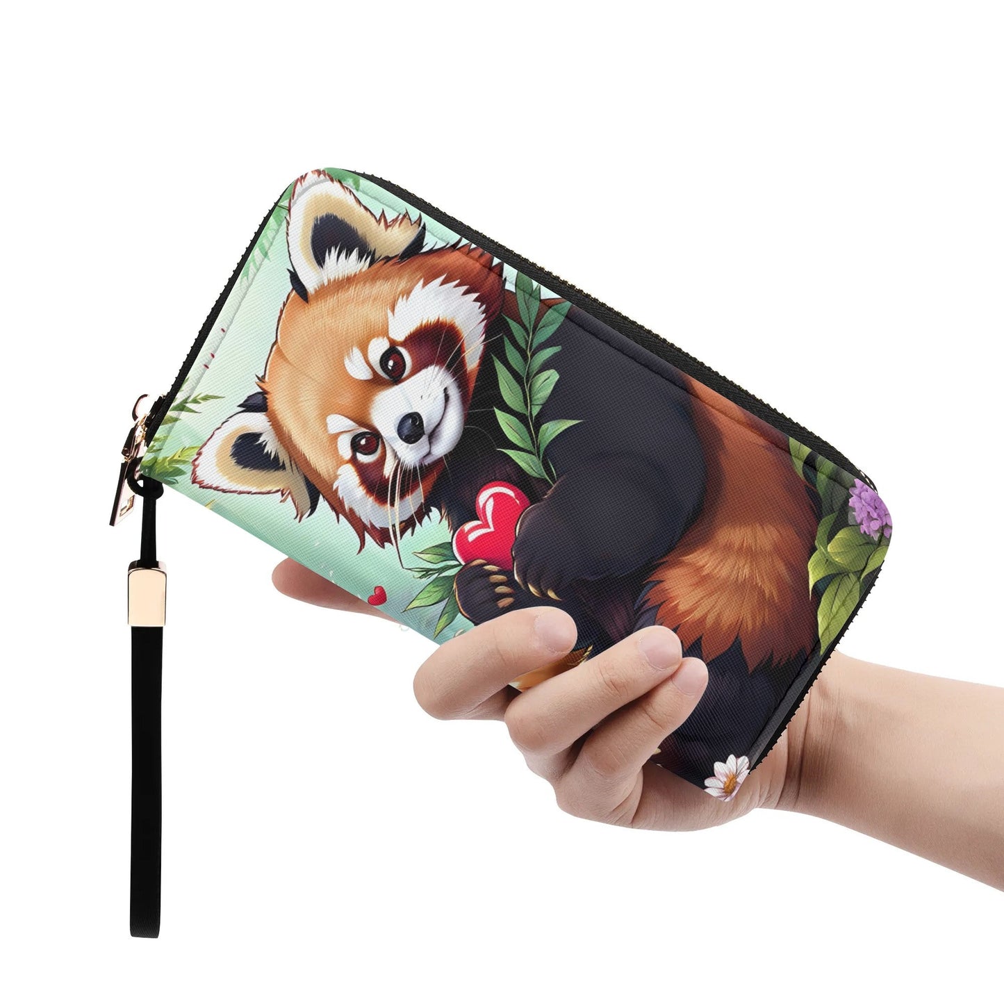 Red Panda Pu Leather Zipper Wristlet Wallet