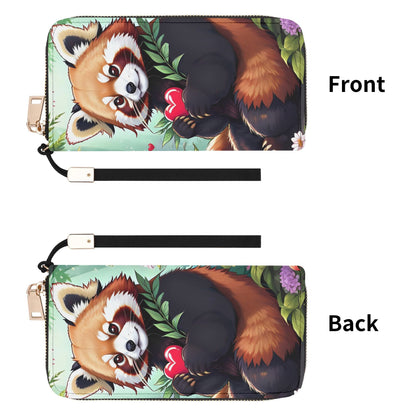 Red Panda Pu Leather Zipper Wristlet Wallet